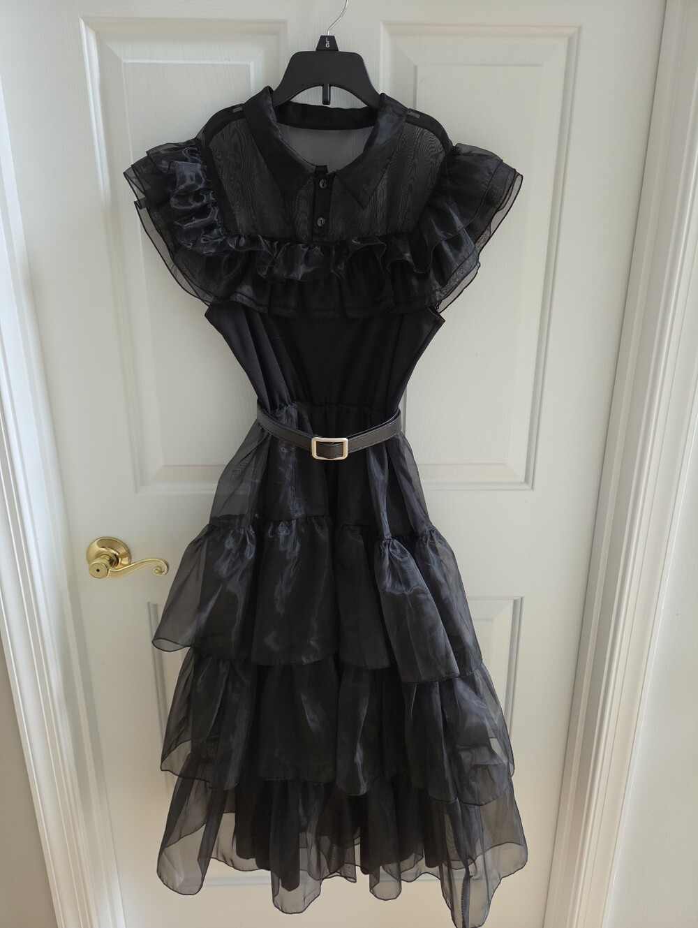 Wednesday Addams Black Dance Dress Costume And Braided Wig Girls Size 12